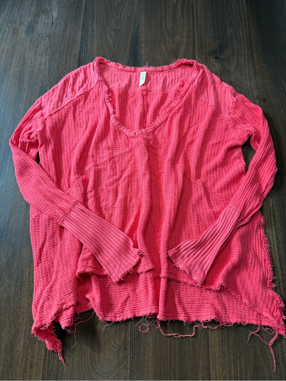 Free People Washed Raspberry Waffle-Knit Long Sleeve Top